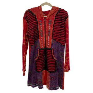 Windhorse Embroidered Boho Hooded Patchwork‎ Cotton Tunic Jacket Top Womens  L